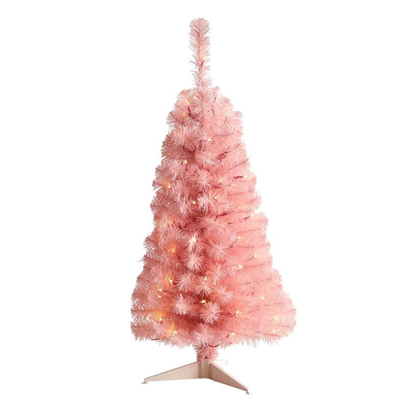 3 Pink Artificial Christmas Tree with 50 LED Lights and 118 Bendable Branches