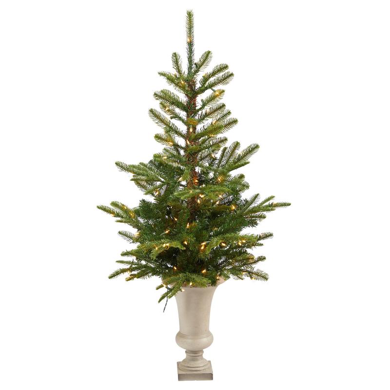 4.5 Layered Washington Spruce Artificial Christmas Tree with 100 Clear LED Lights and 189 Bendable Branches in Sand Colored Urn