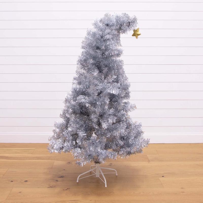 5 Artificial Silver Tinsel Holiday Santa's Hat Christmas Tree with Star Topper