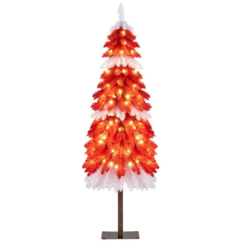 5 FT Artificial Christmas Tree Pre-lit Xmas Trees with 301 Red and White Branch Tips - Options