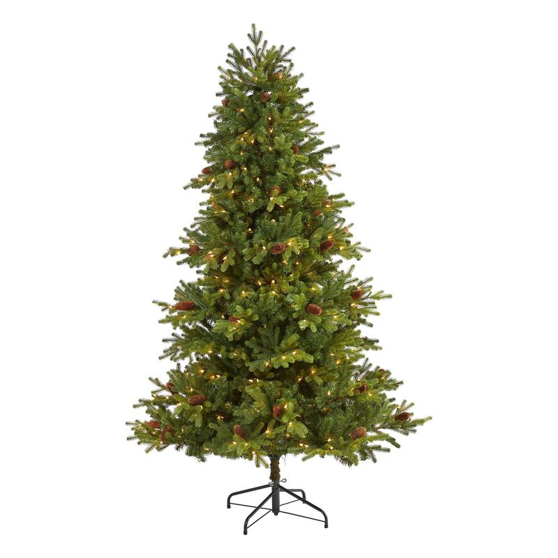6.5 Yukon Mountain Fir Artificial Christmas Tree with 450 Clear Lights, Pine Cones and 1236 Bendable Branches