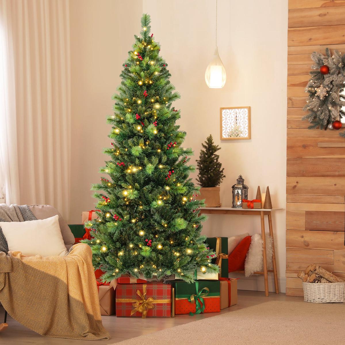 6/7/8  300/400/500 LED  - 7  6/7/8 Feet Pre-Lit Artificial Christmas Tree with 300/400/500 LED Lights-7 ft