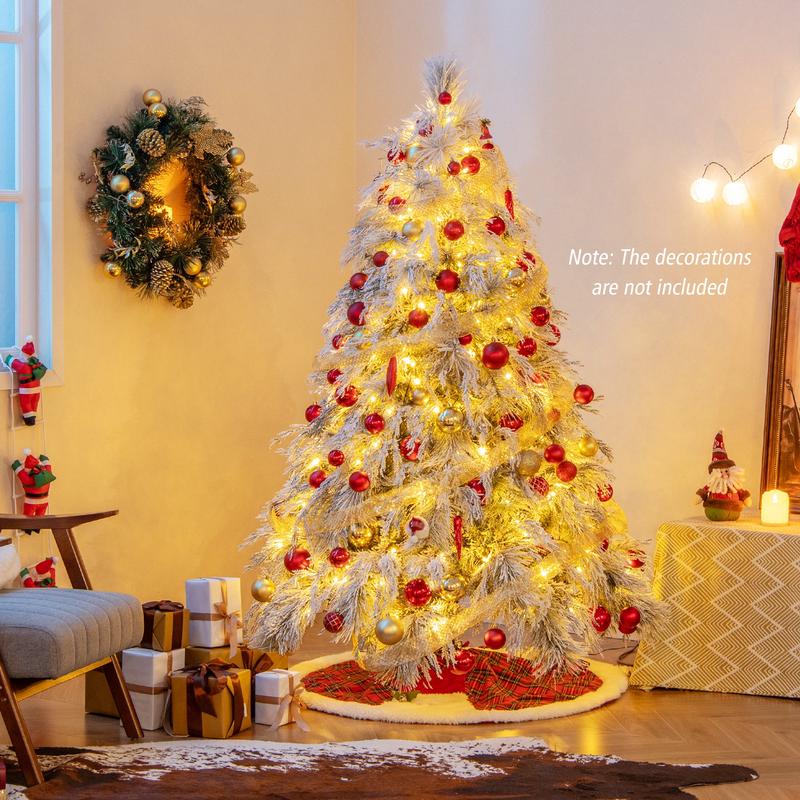 6 Feet Pre-Lit Snow Flocked Christmas Tree with Warm White LED Lights-6 ft