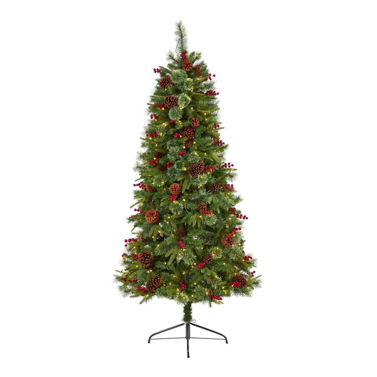 65 Norway Mixed Pine Artificial Christmas Tree with 350 Clear LED Lights Pine Cones and Berries