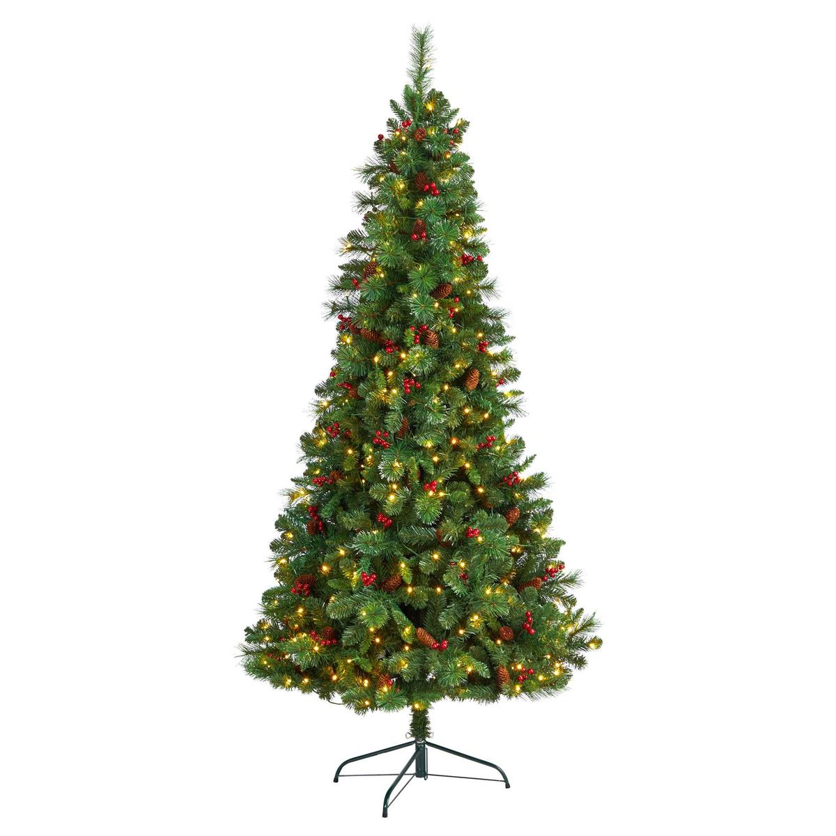 7 Flat Back Montreal Mountain Artificial Christmas Tree with Pine Cones and Berries