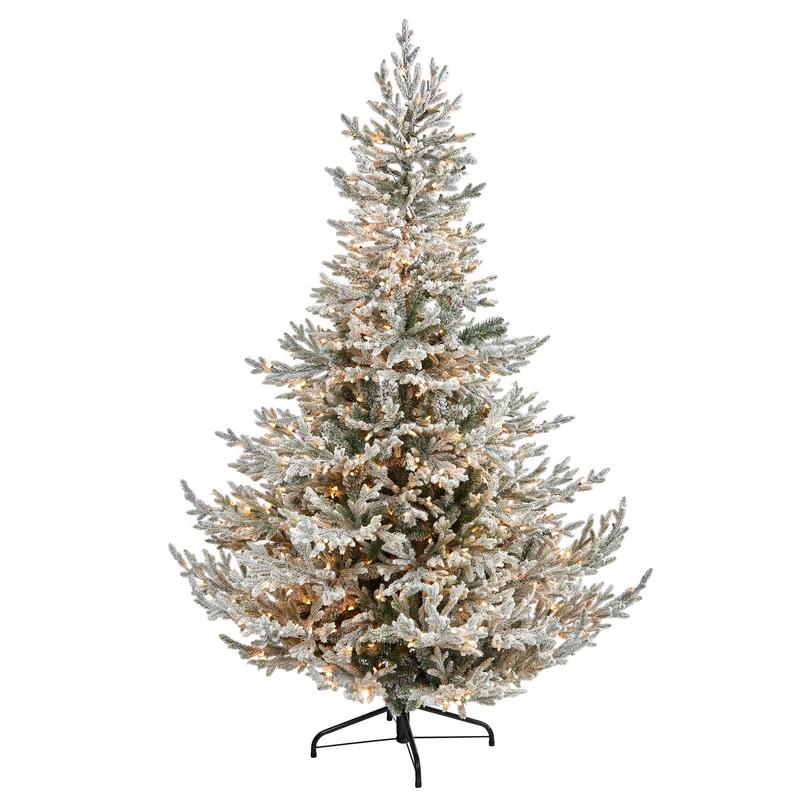 7 Flocked Fraser Fir Artificial Christmas Tree with 600 Warm White Lights and 3852 Bendable Branches