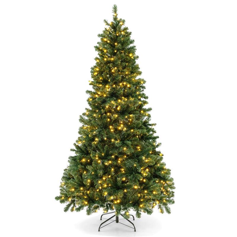 7 Ft Hinged Christmas Tree, PVC Branch Tips, Warm White LED Lights, Green - Green