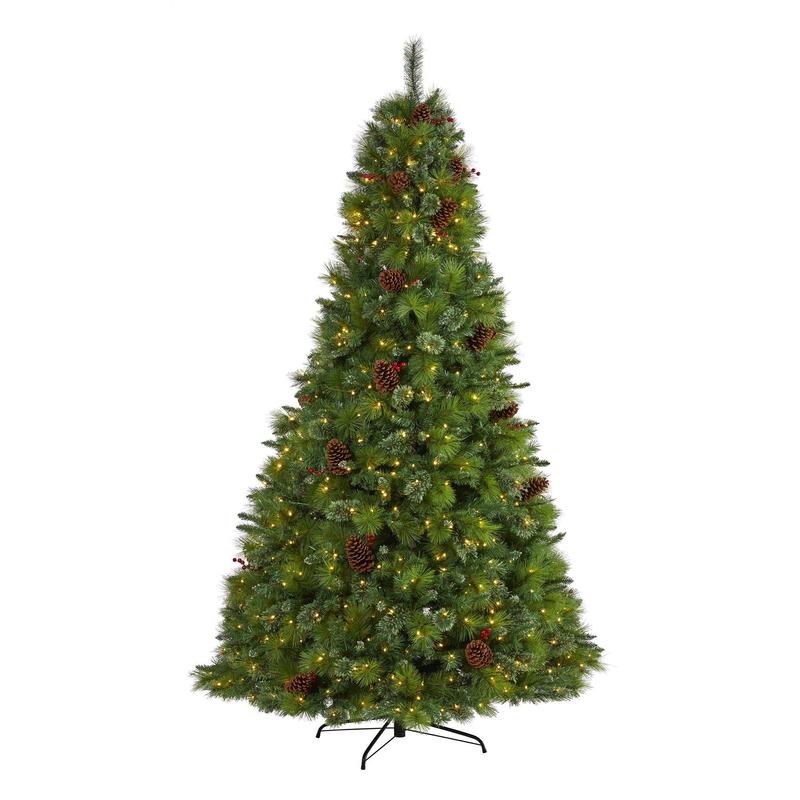 8 Montana Mixed Pine Artificial Christmas Tree with Pine Cones, Berries and 700 Clear LED Lights