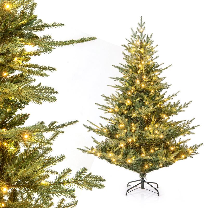 Artificial Christmas Tree, Warm White LED Lights, 6 Feet, Green - Green