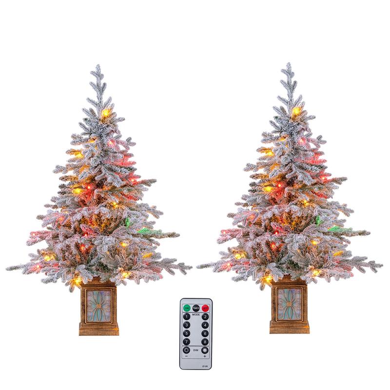 Set of 1/2 4 FT Artificial Christmas Tree Potted Xmas Tree with 180 Branch Tips-Set of 2 - Options