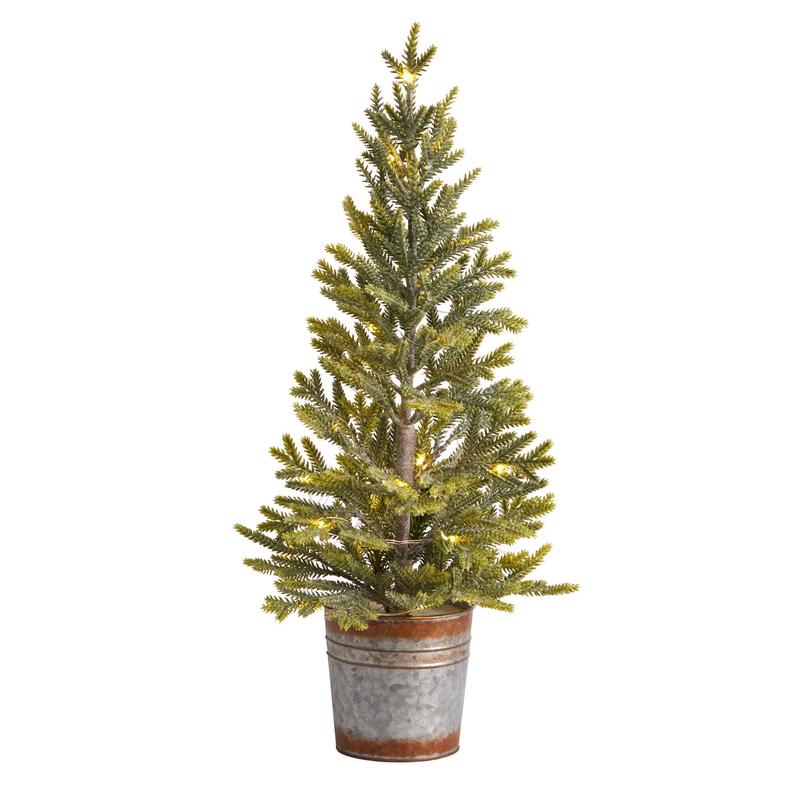 26 Pine Natural Look Artificial Christmas Tree with 35 Warm White Lights in Rustic Metal Planter