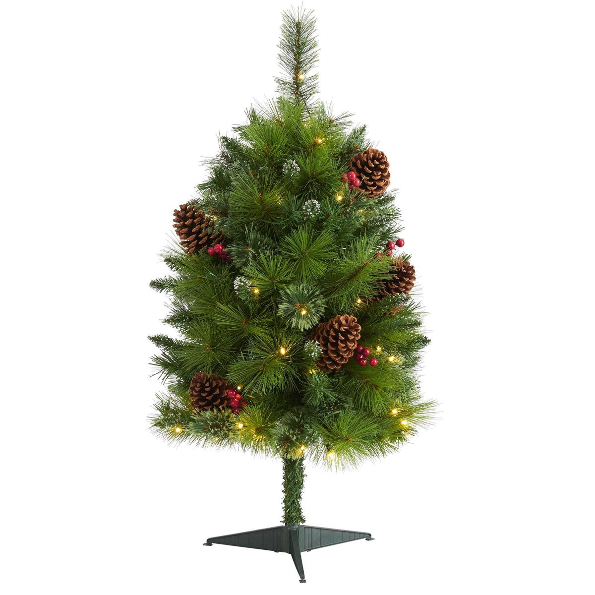 3 Montana Mixed Pine Artificial Christmas Tree with Pine Cones, Berries and 50 Clear LED Lights