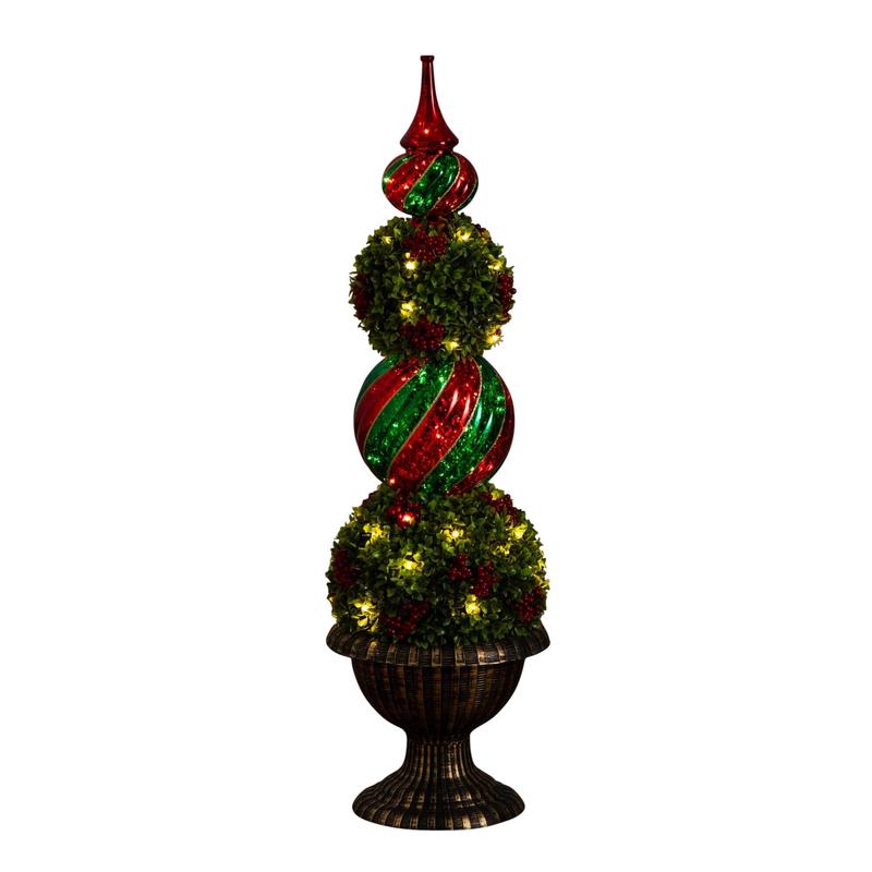 3' Pre-Lit Artificial Christmas Ornament Boxwood Topiary Tree with 70 Warm White LED Lights