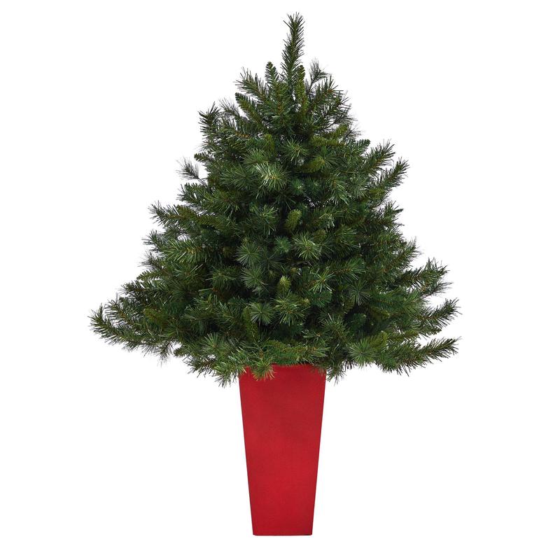 4.5 Wyoming Mixed Pine Artificial Christmas Tree with 250 Clear Lights and 462 Bendable Branches in Red Tower Planter