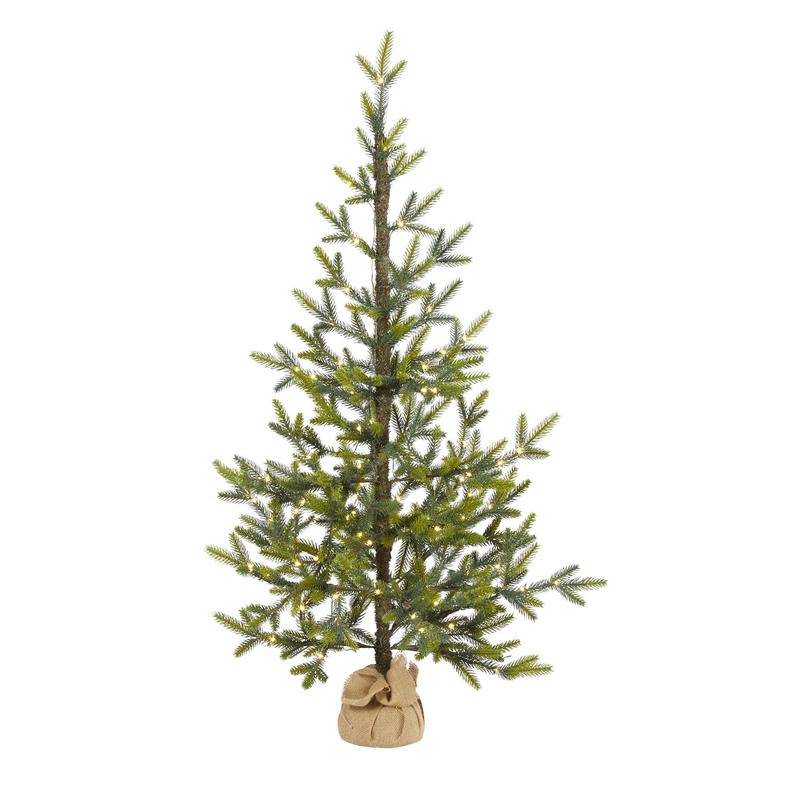 4 Fraser Fir Natural Look Artificial Christmas Tree with 100 Clear LED Lights, a Burlap Base and 403 Bendable Branches