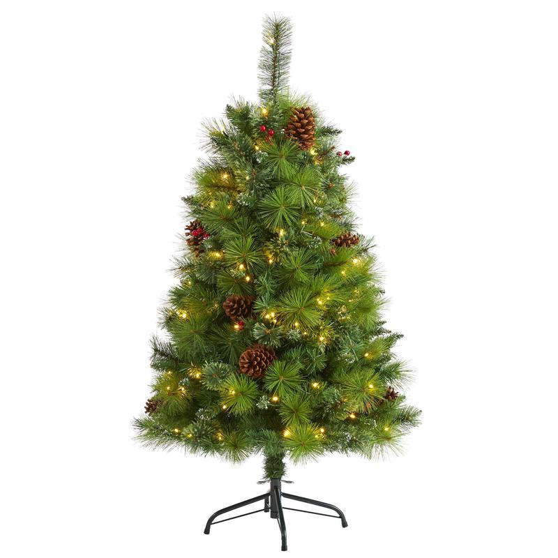 4 Montana Mixed Pine Artificial Christmas Tree with Pine Cones, Berries and 150 Clear LED Lights