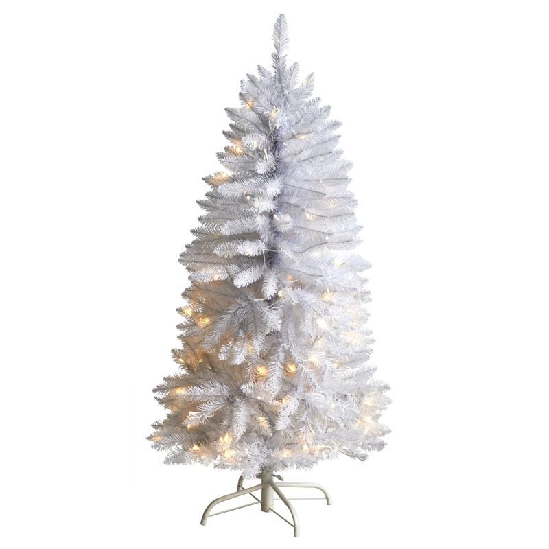 4 Slim White Artificial Christmas Tree with 100 Warm White LED Lights and 293 Bendable Branches