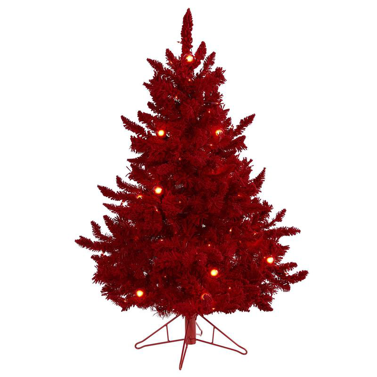 48242 Red Flocked Fraser Fir Artificial Christmas Tree