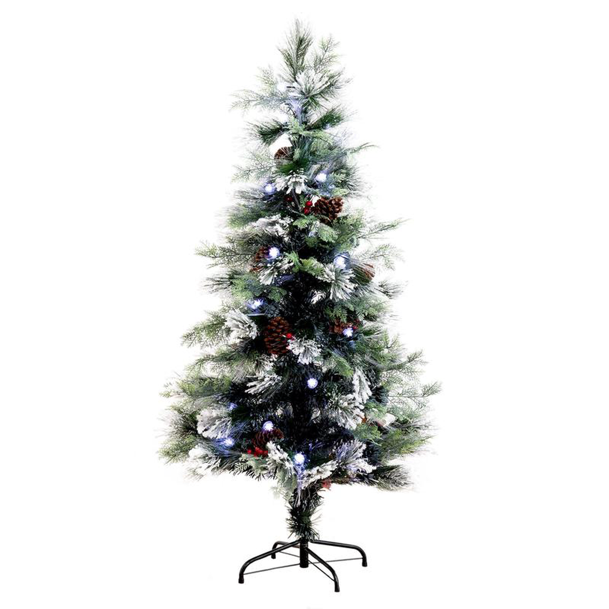 5 Flocked Pre-Lit Fiber Optic Artificial Pinecone & Berries Christmas Tree with 48 White LED Lights