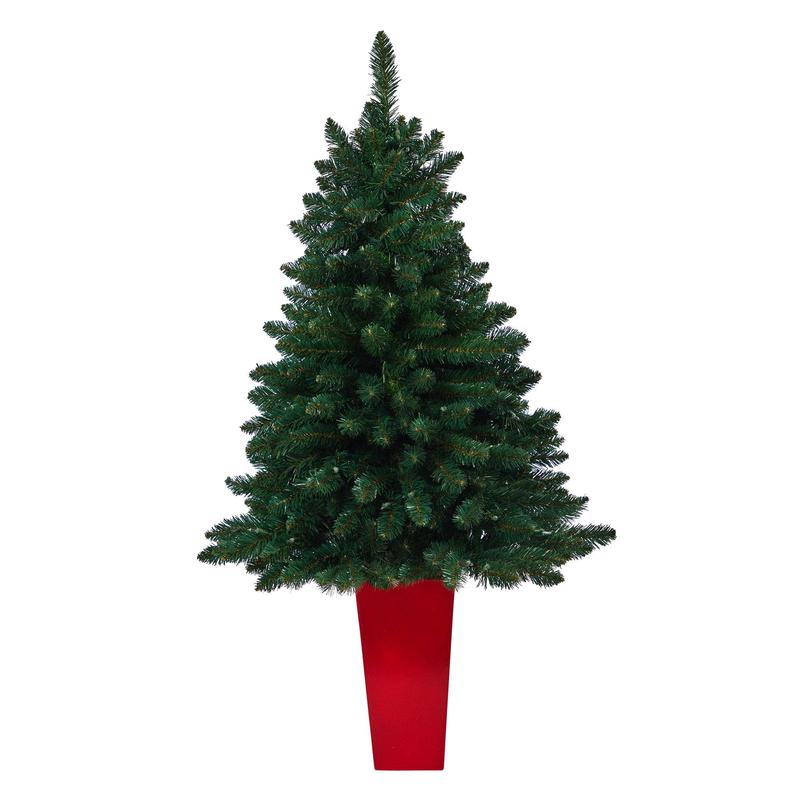 52 Northern Rocky Spruce Artificial Christmas Tree with 100 Clear Lights and 322 Bendable Branches in Tower Planter