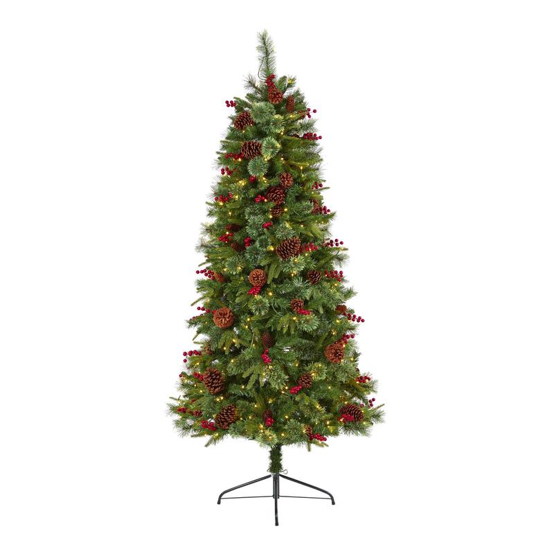 6.5 Norway Mixed Pine Artificial Christmas Tree with 350 Clear LED Lights, Pine Cones and Berries