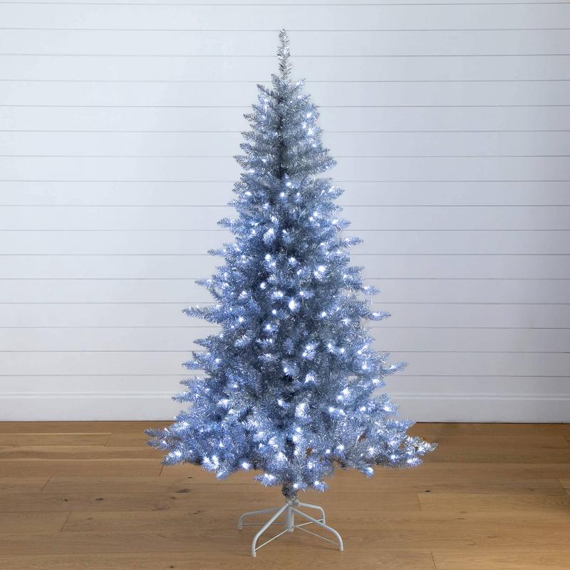 6' Artificial Silver Christmas Tree with 300 Cool White LED Lights