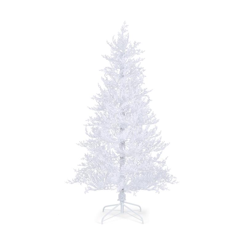 6 Feet Artificial Christmas Tree, 383 PE Branch Tips, 300 LED Lights, White - White