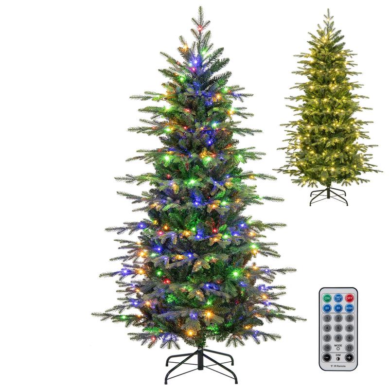 6 Feet Pre-Lit Artificial Christmas Tree, Warm White LED Lights, Green - Green
