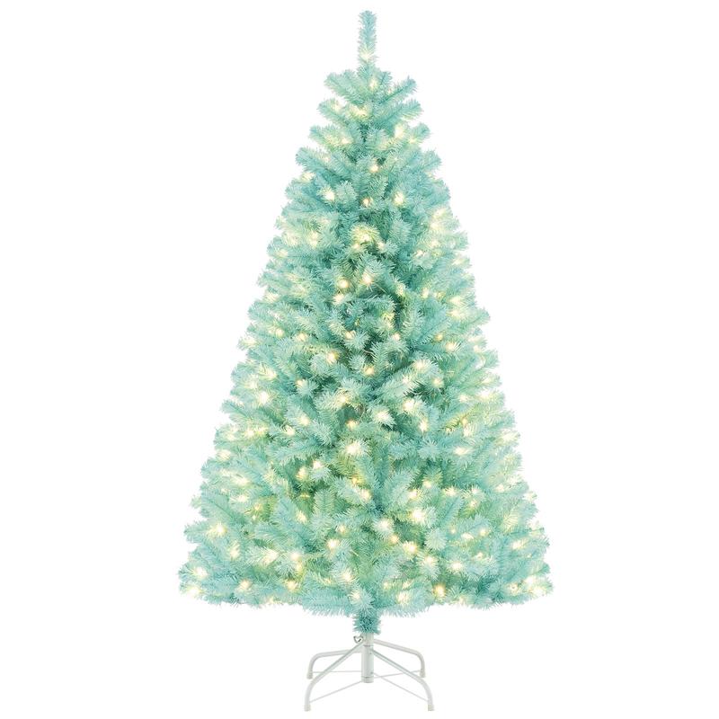 6 FT Artificial Christmas Tree, 280 LED Lights, Foldable Metal Stand, Blue - Blue