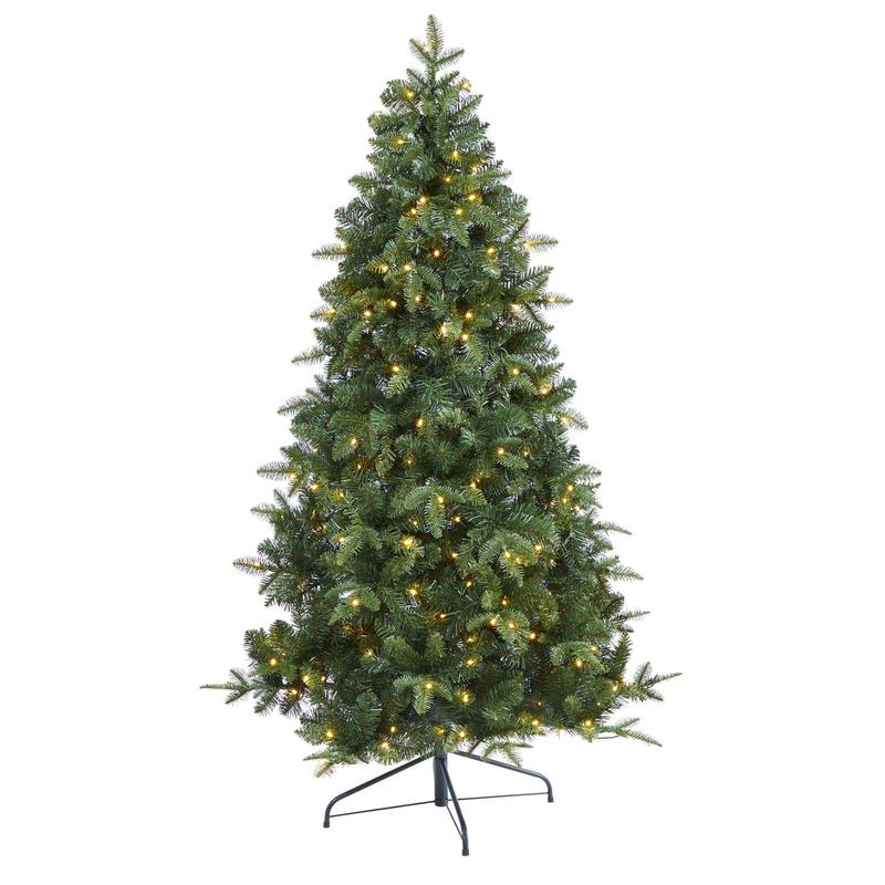 6 Grand Teton Spruce Flat Back Artificial Christmas Tree with 180 Clear LED Lights and 727 Bendable Branches