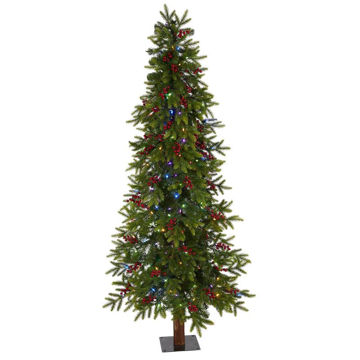 6 Victoria Fir Artificial Christmas Tree with 250 Multi-Color (Multifunction) LED Lights, Berries and 415 Bendable Branches