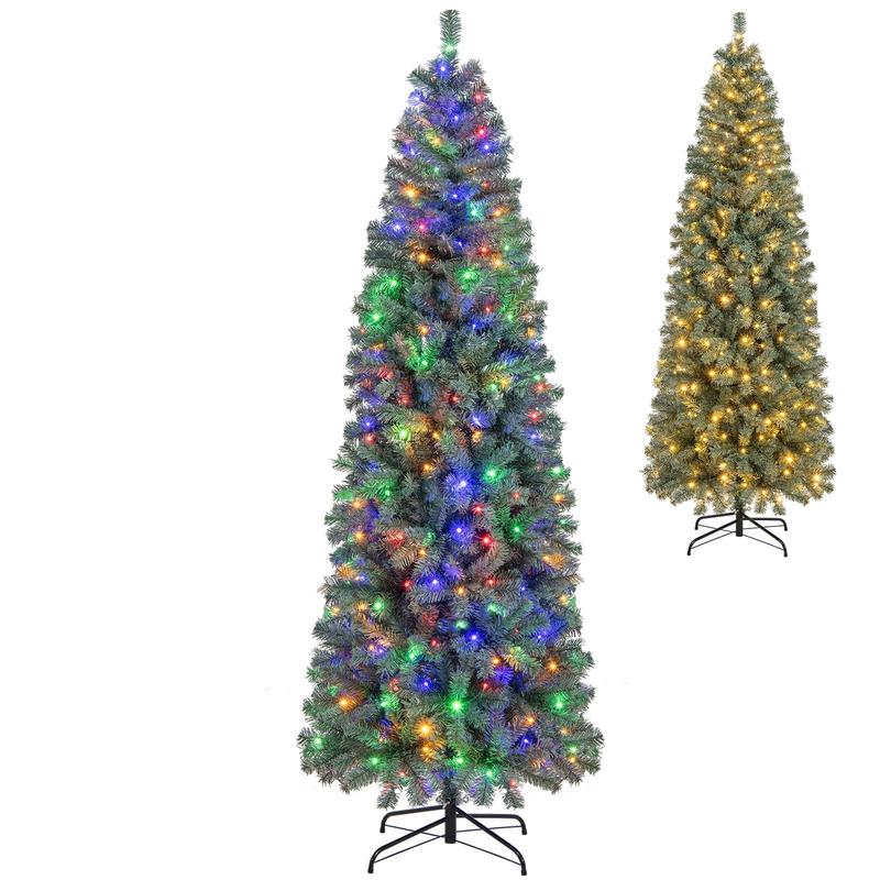 7.5 Feet Pre-Lit Blue Artificial Christmas Tree Slim with 9 Lighting Modes-7.5 ft, Blue - 7.5 Feet - Blue