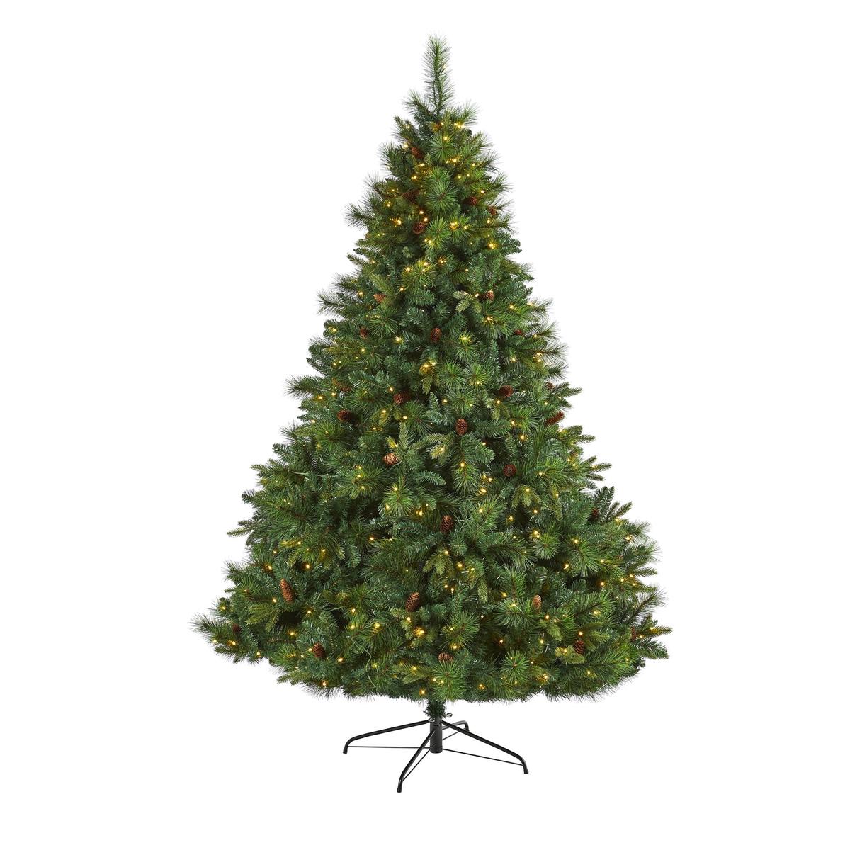 7.5 West Virginia Full Bodied Mixed Pine Artificial Christmas Tree with 600 Clear LED Lights and Pine Cones