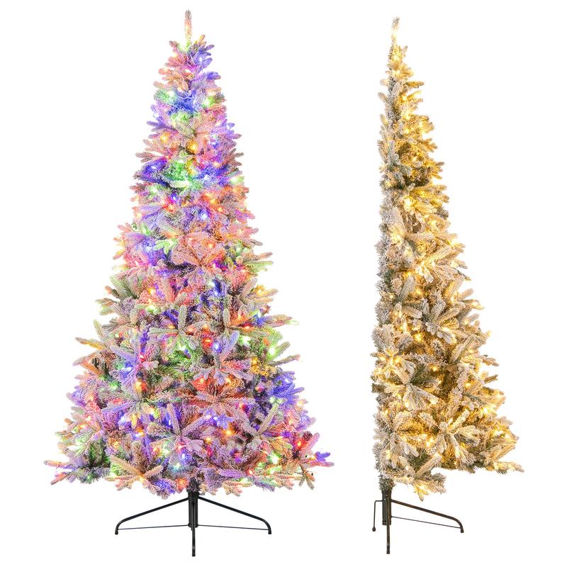 7 Feet Half Artificial Christmas Tree, 852 PE PVC Tips, 9 Modes, Green - Green