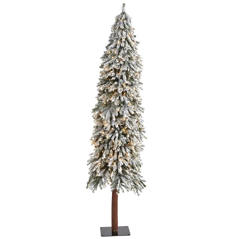 7 Flocked Grand Alpine Artificial Christmas Tree with 400 Lights and 950 Branches on Natural Trunk