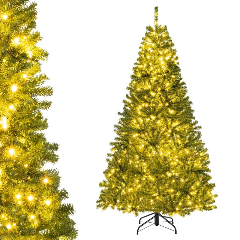 7ft Pre-Lit Artificial Christmas Tree, LED Lights, Remote Control, Green - Green