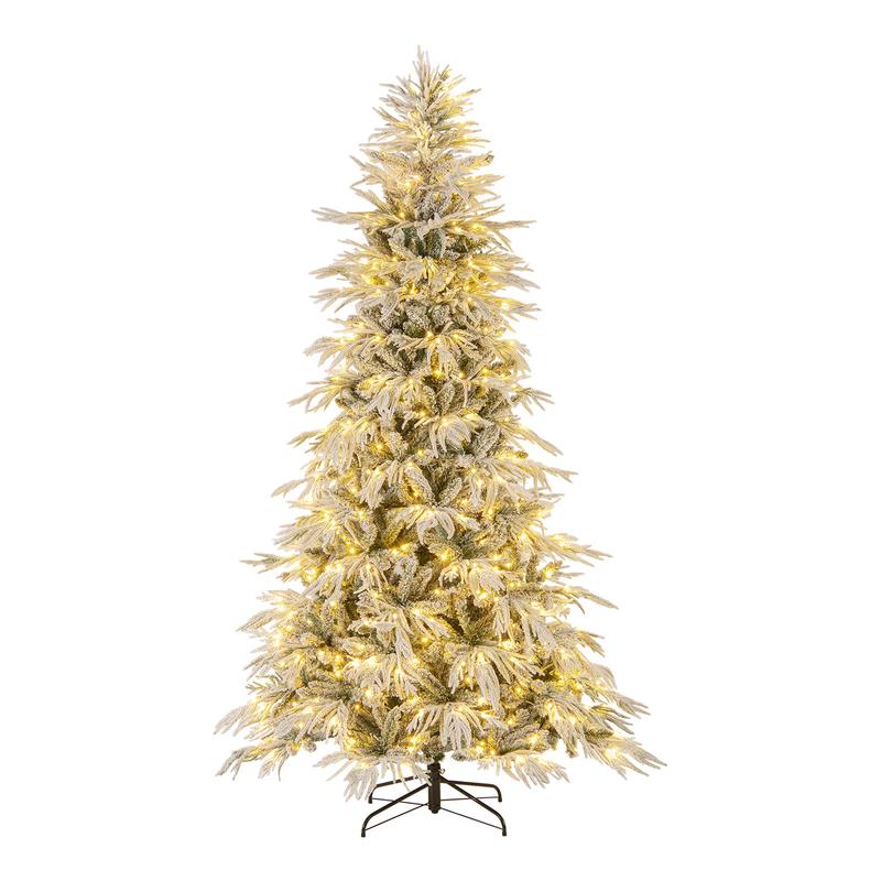 8 Feet Pre-lit Artificial Christmas Tree, Warm White LED Lights, White - White