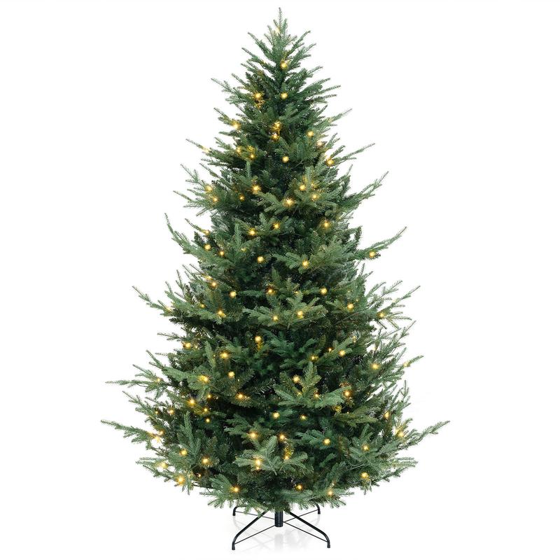 8 FT Pre-Lit Artificial Hinged Christmas Tree, 1480 PVC PE Branch Tips, Green - Green