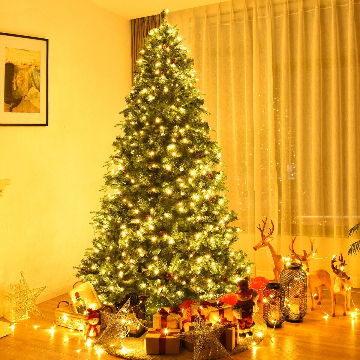LED  - 8  Flocked Artificial Christmas Tree with LED Lights and Pine Cones-8 ft