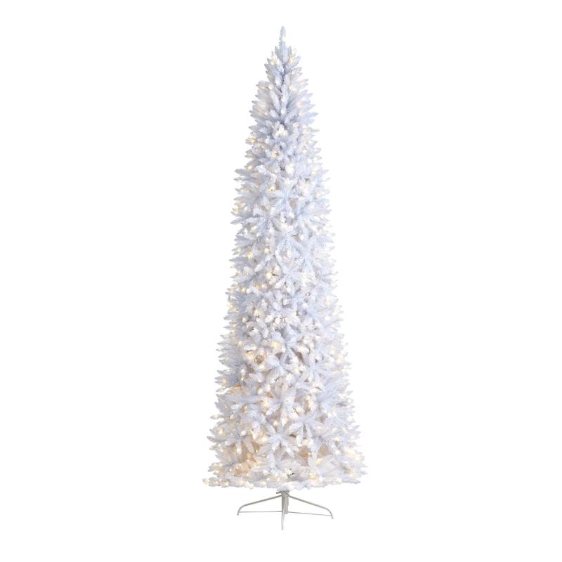 10 Slim White Artificial Christmas Tree with 800 Warm White LED Lights and 2420 Bendable Branches