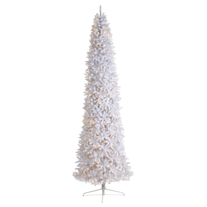 12 Slim White Artificial Christmas Tree with 1100 Warm White LED Lights and 3235 Bendable Branches