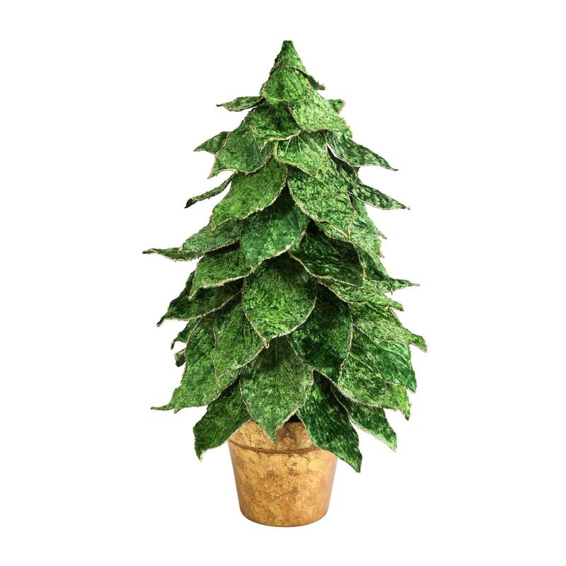 16 Mini Velvet Artificial Christmas Tree in Golden Planter