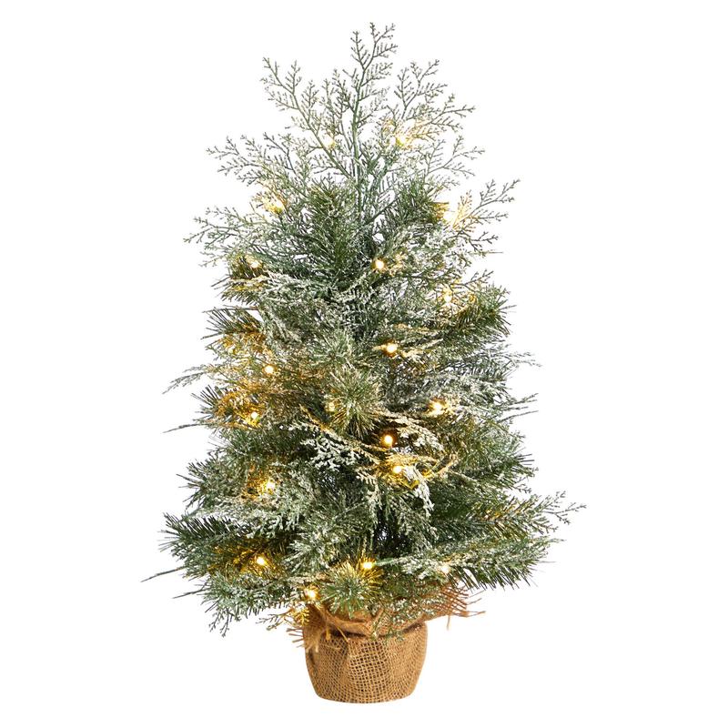 2 Winter Frosted Artificial Christmas Tree with 35 LED Lights in Burlap Base