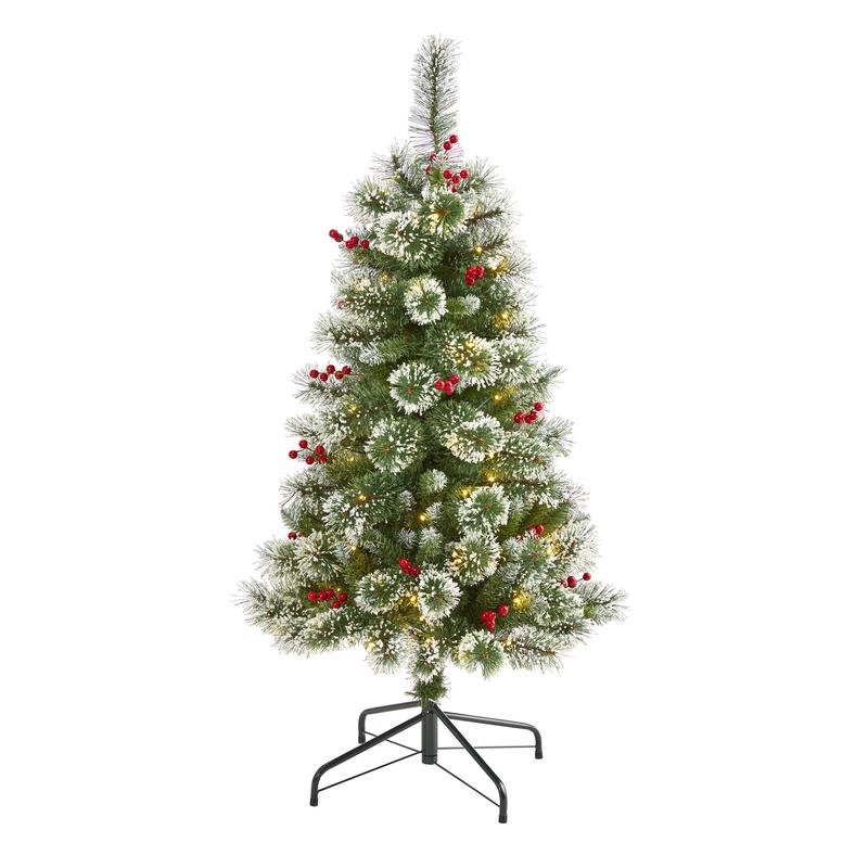 4 Frosted Swiss Pine Artificial Christmas Tree with 100 Clear LED Lights and Berries