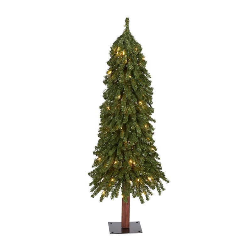 4 Grand Alpine Artificial Christmas Tree with 100 Clear Lights and 361 Bendable Branches on Natural Trunk
