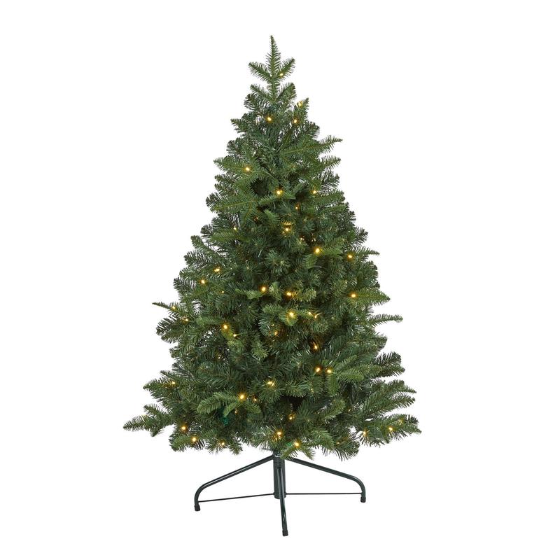 4 Grand Teton Spruce Flat Back Artificial Christmas Tree with 90 Clear LED Lights and 369 Bendable Branches