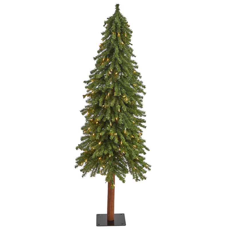 5 Grand Alpine Artificial Christmas Tree with 200 Clear Lights and 469 Branches on Natural Trunk