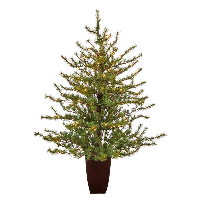 52 Vancouver Mountain Pine Artificial Christmas Tree with 100 Clear Lights and 374 Bendable Branches in Bronze Metal Planter