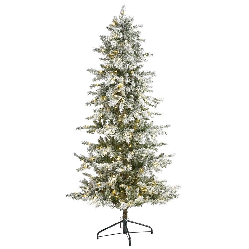6.5 Slim Flocked Nova Scotia Spruce Artificial Christmas Tree with 300 Warm White LED Lights and 699 Bendable Branches