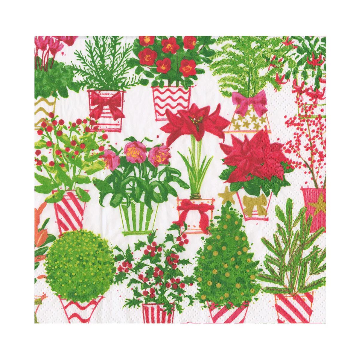 Caspari Christmas Flower Market Paper Napkins - 20 Luncheon Per Pack